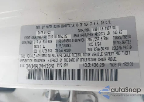 2022 Mazda Cx-30 2.5 S из США, поврежденный, VIN 3MVDMBAL2NM403281